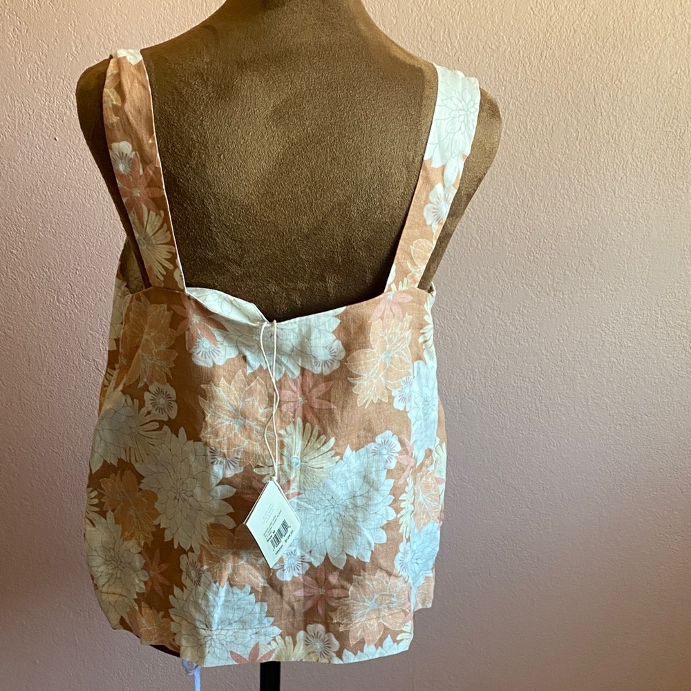 FAHERTY Peach Floral Linen Square-Neck Tank - Picture 4 of 11